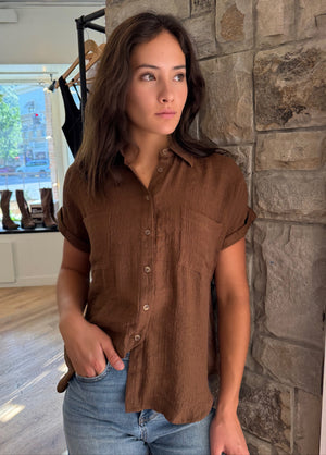 Toasted Cocoa Button-Up Top