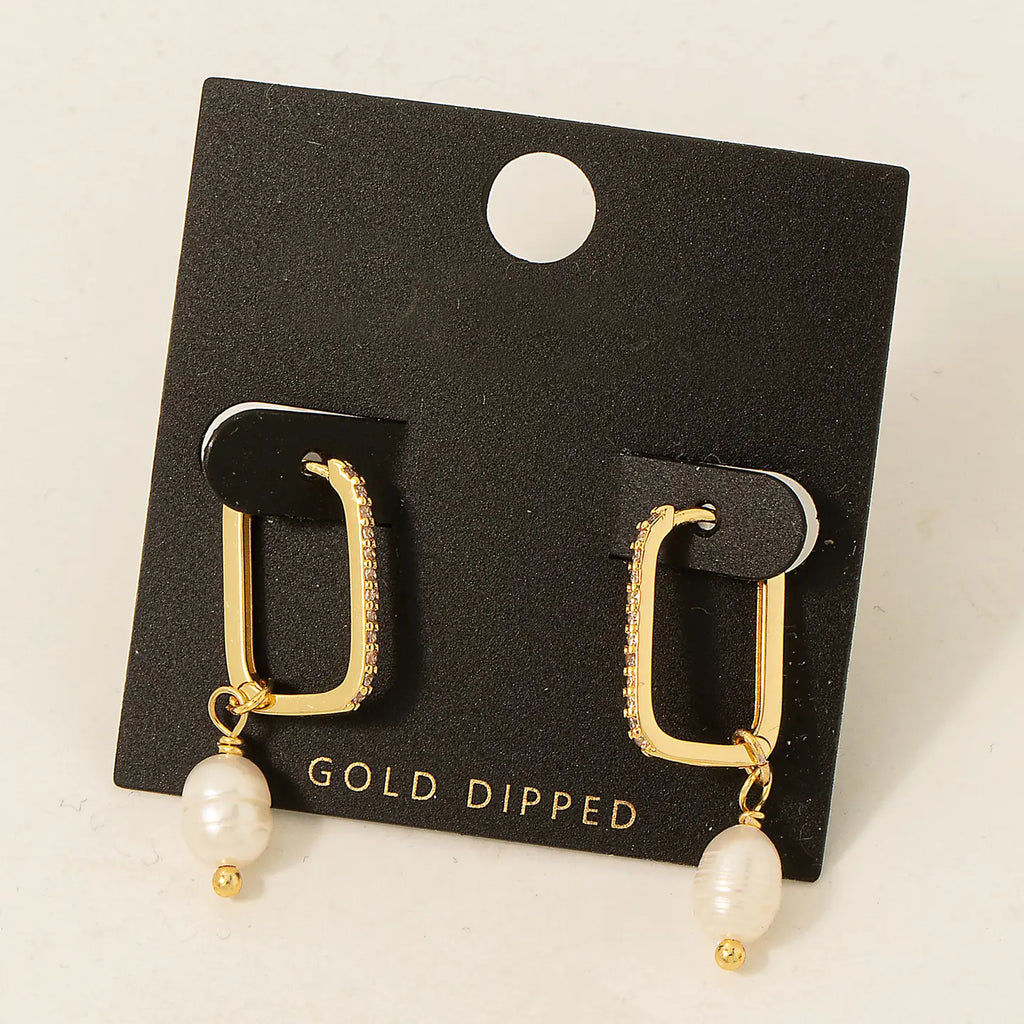 Rectangle Pearl Drop Earrings