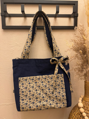 Blue & Beige Floral Handmade Tote Bag