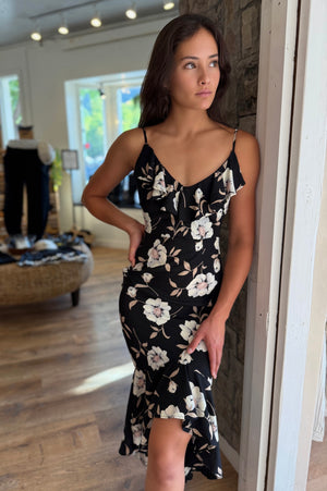 Midnight Bloom Ruffle Dress