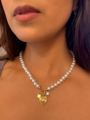 Full Pearl Charm Lock Necklace | Gold Dipped