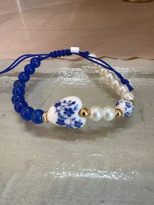 Adjustable Beaded Blue Bracelet by Charvera