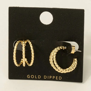 Textured Triple Hoop Earrings | 14k Gold Dipped