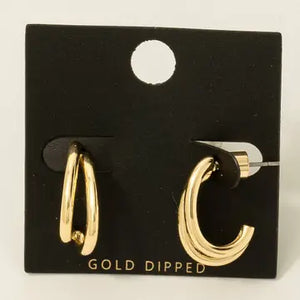 Slanted Double Layer Hoop Earrings | 14k Gold Dipped