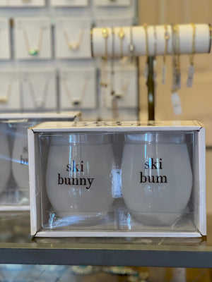 Ski Bunny/Ski Bum Wine Glass Set