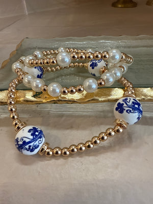 Blue Porcelain Bracelet Set