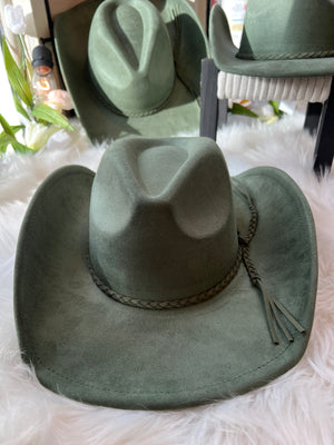 Olive Braided Vegan Suede Cowgirl Hat