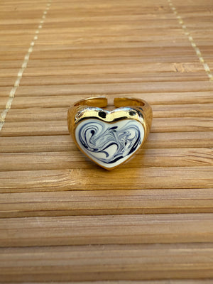 Blue Ceramic Heart Ring 14k Gold Dipped