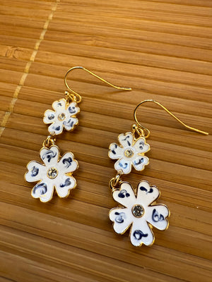 Blue Ceramic Flower Earrings