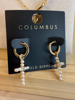 Cross Pearl Earrings