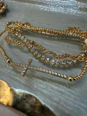 Trio Cross Bracelet | 14K Gold Dipped