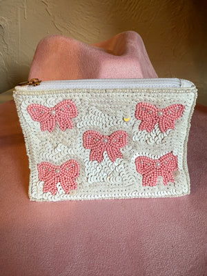 Pink Bow Beaded Coin Purse
