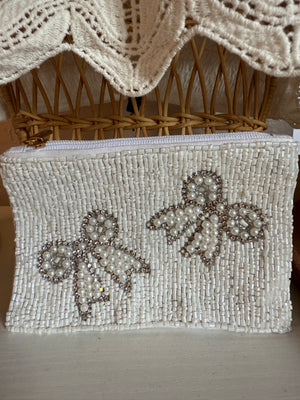 Ivory Beaded Bow Coin Purse