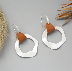 Hammered Circle Earrings Leather